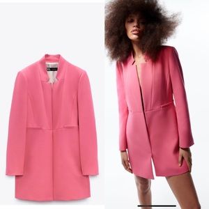 Zara long blazer w inverted lapel, pink